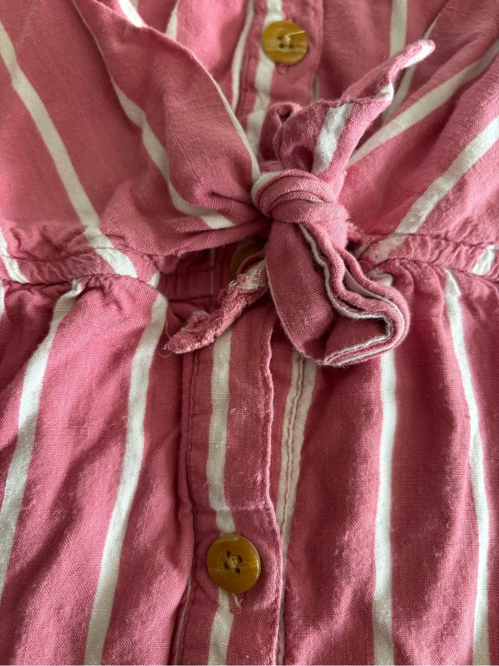 Girls Pink Striped Button-Front Tie-Waist Dress